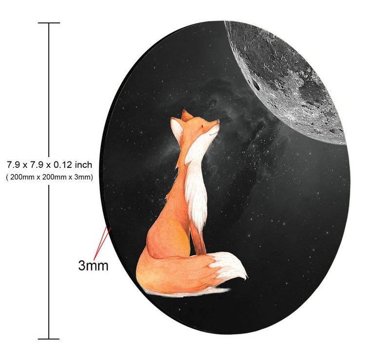 Smooffly Fox Round Mouse Pad Custom, Fox and Moon Circular Mouse Pads for Computers Laptop - Image 2